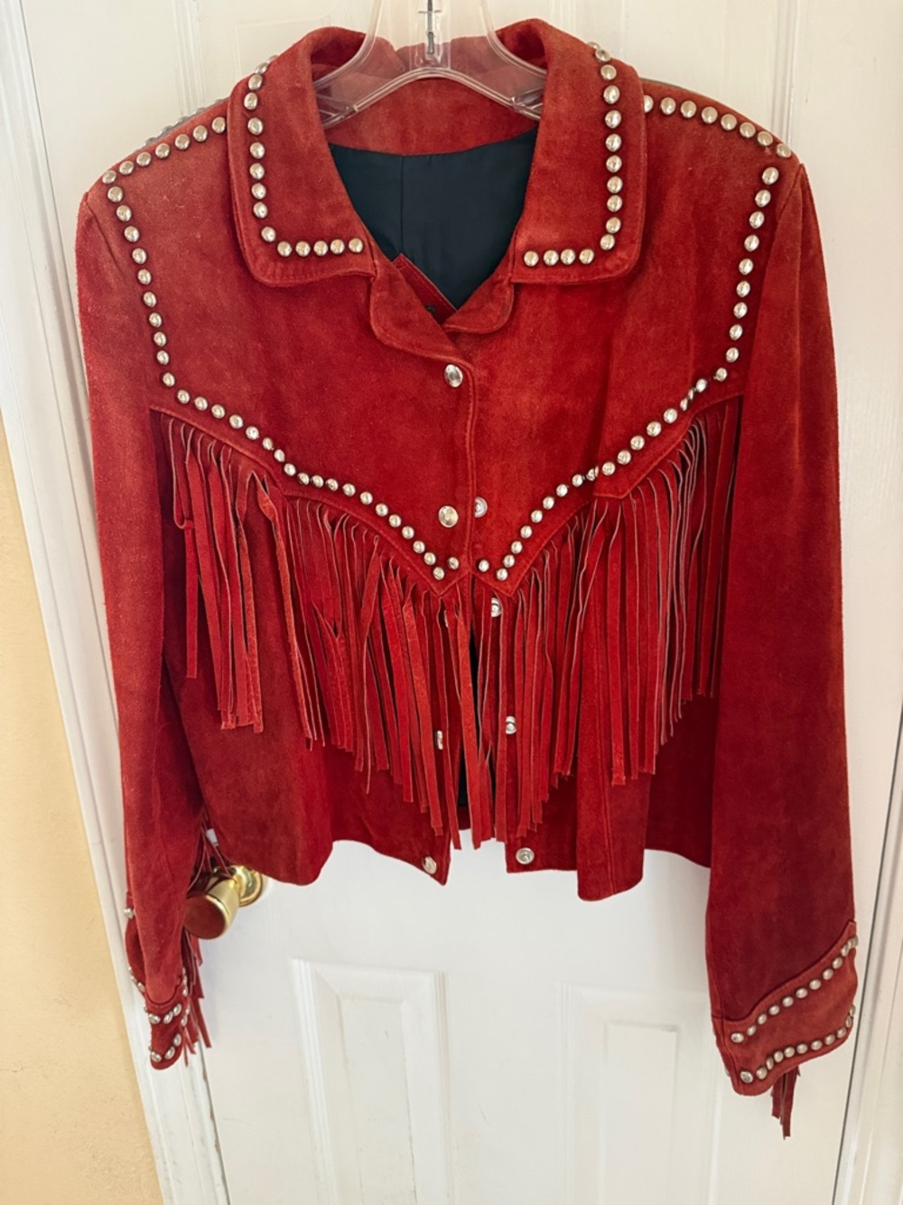 Chaser Red Suede Fringe Jacket with Stud Accents - Picture 3 of 5